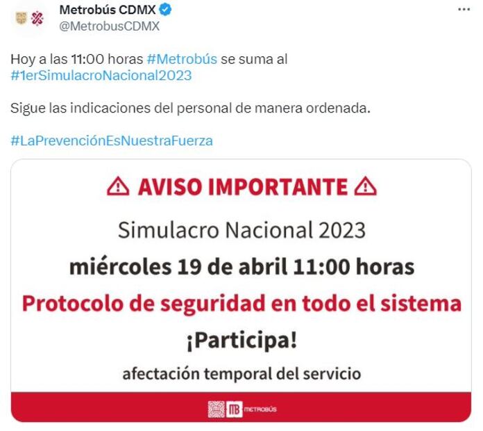 Metrobús participará en el primer Simulacro Nacional 2023