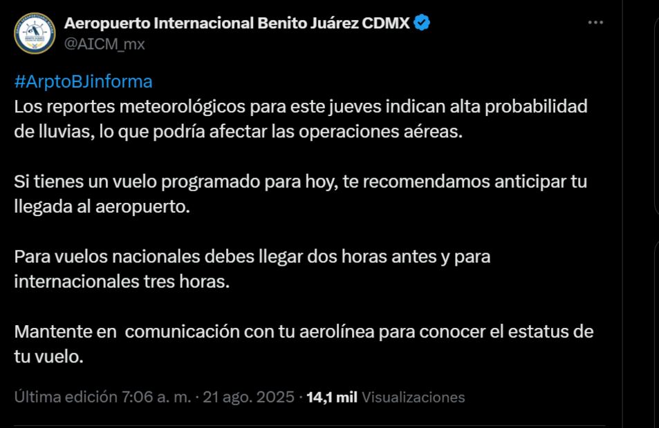 AICM a través de su cuenta oficial de X. Foto: captura de pantalla