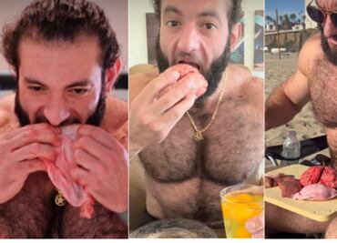 Dieta de entrenador físico se vuelve viral en TikTok; sólo come carnes crudas como sesos e hígados
