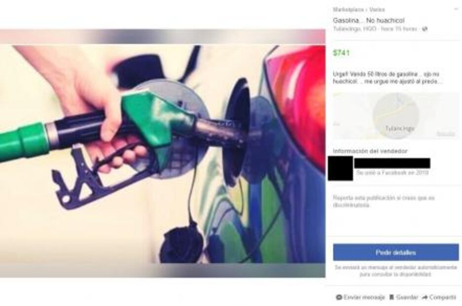 Venden gasolina en Facebook hasta en 700 pesos