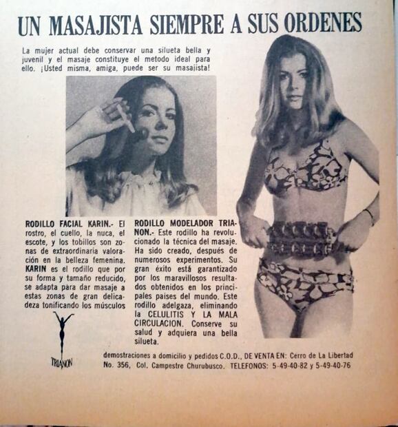 Aquí el anuncio de rodillos faciales y modeladores que podían ser manipulados fácilmente en casa para reafirmar la piel. Revista Vanidades 1980. Colección Carlos Villasana.