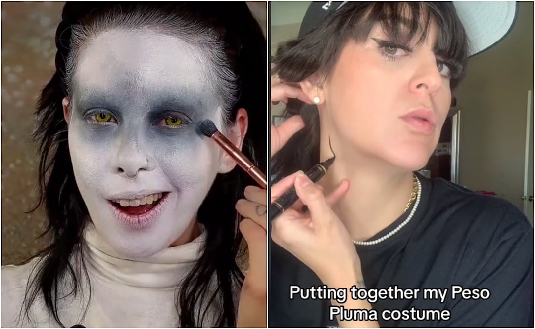 Aquí te dejamos algunos tutoriales para lograr el disfraz perfecto de Peso Pluma y La Monja. / Foto: Capturas de TikTok @monserratrome y @suzanneroxanne