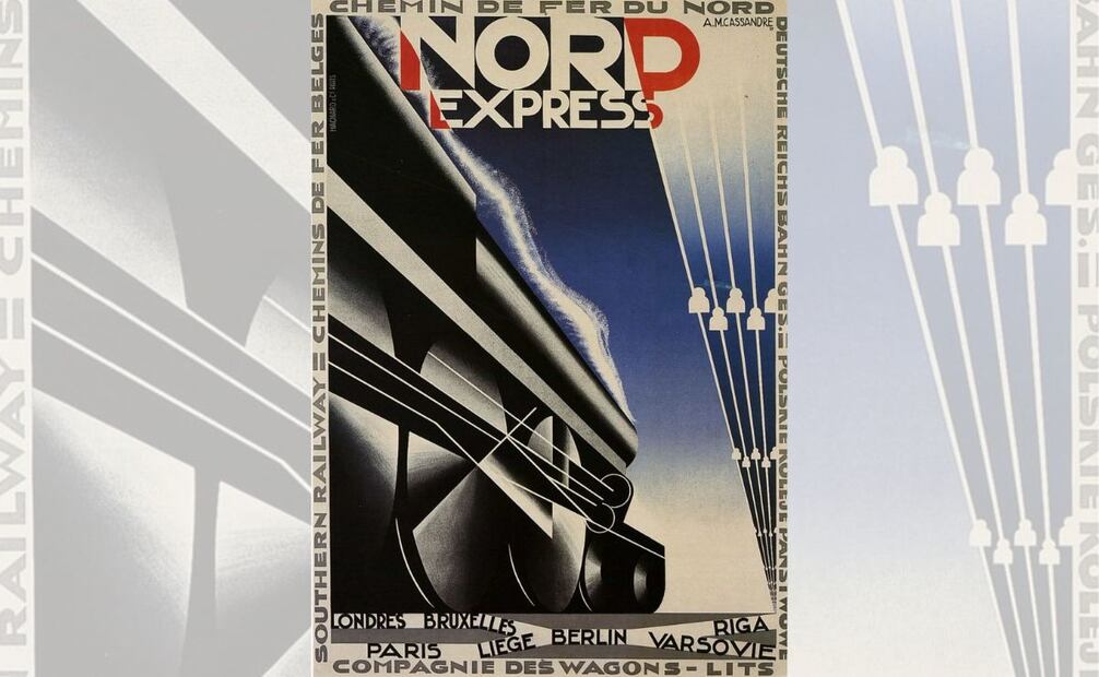 El "Nord Express", prominente ruta de trenes que conectaba Francia con Europa del Este, también tuvo carteles de trazos geométricos, simples pero imponentes, de la mano de Cassandre. Pínterest.