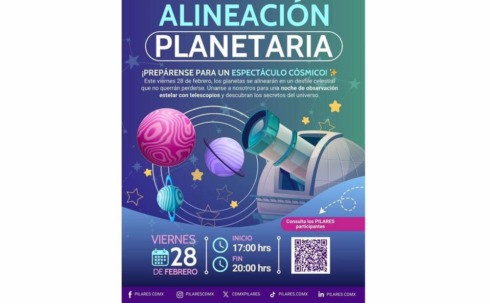 PILARES te invita a presenciar la alienación de planetas este 28 de febrero (27/02/2025). Foto: Especial