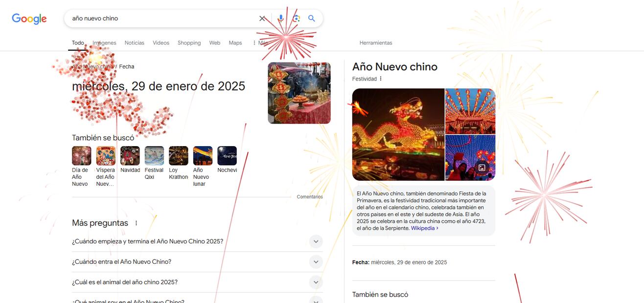 Google tiene un nuevo efecto al buscar "Año Nuevo". Foto: Captura Google