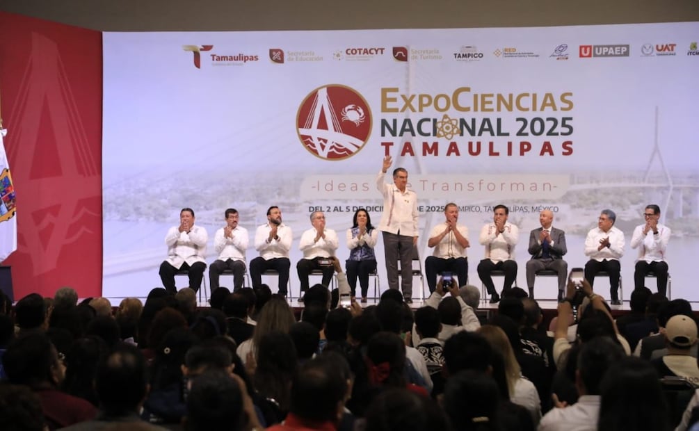 Américo Villarreal impulsa la ciencia juvenil  en la ExpoCiencias Nacional Tamaulipas 2025 (03/12/2025). Foto: Especial