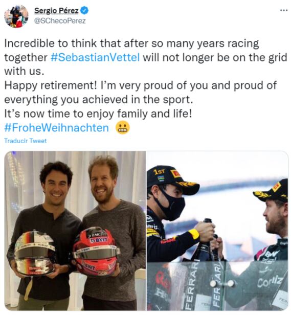 Checo Pérez no puede creer el retiro de Sebastian Vettel; le mandó emotivo mensaje