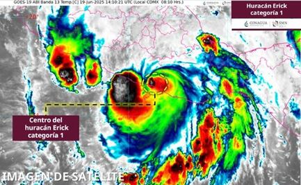 “Erick” se degrada a huracán categoría 1; mantiene desplazamiento hacia el noroeste a 19 km/h