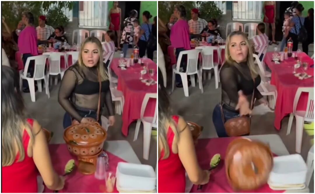 Mujer lanza cazuela al piso en una fiesta en Mazatlán y es apodada "Lady hambreada". Foto: TikTok