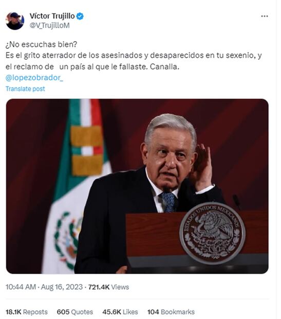 Este es el tuit por el que AMLO arremetió contra “Brozo” en La Mañanera. Foto: Captura de Twitter
