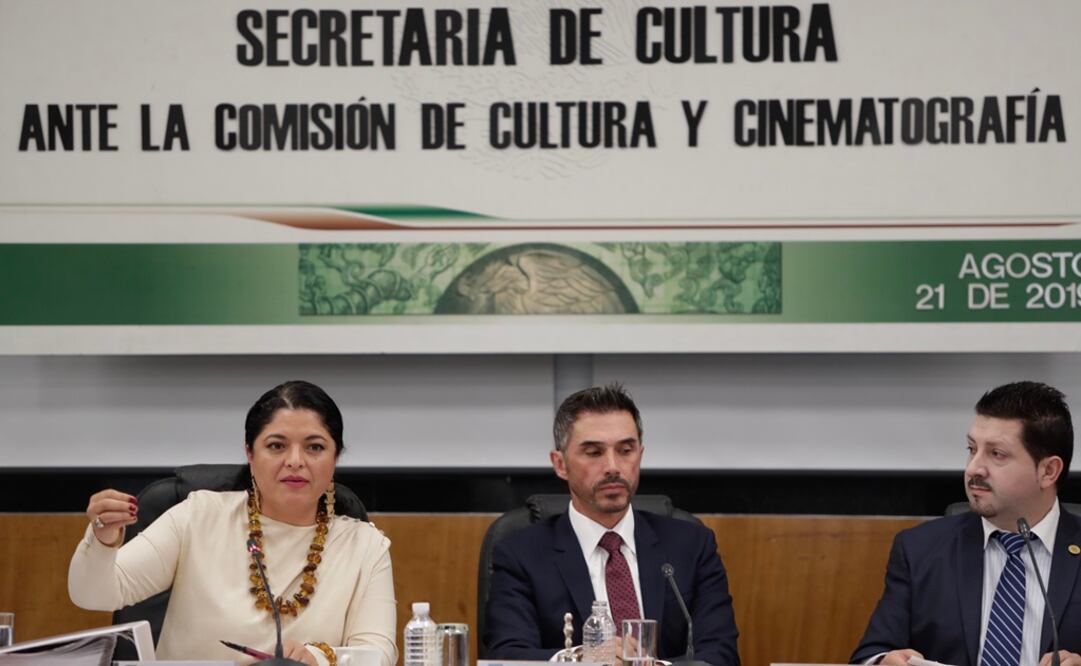 Alejandra Frausto, Sergio Mayer y Juan Martín Espinosa durante la comparecencia de la secretaria de Cultura del 21 de agosto. Foto: Iván Stephens, archivo El Universal