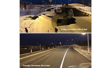 En tan solo 4 días reparan autopista deshecha tras sismo en Alaska