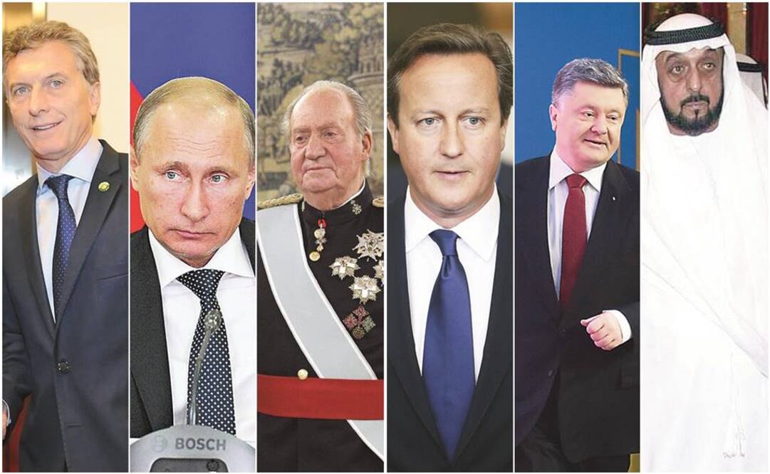 Presidentes de Argentina, Mauricio Macri; de Rusia, Vladimir Putin; el rey Juan Carlos I de España, el primer ministro de RU, David Cameron, y los mandatarios de Ucrania, Petro Poroshenko, y de Emiratos Árabes Unidos (ARCHIVO EL UNIVERSAL)