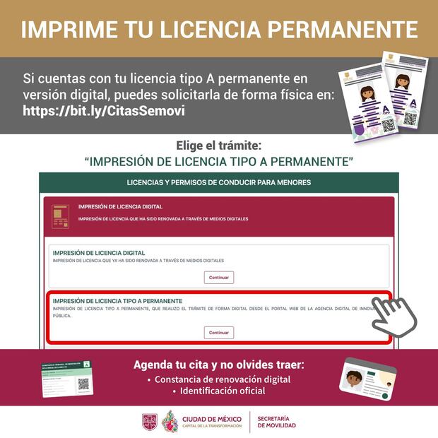 De esta forma puedes imprimir tu licencia permanente. Foto: Secretaria de Movilidad