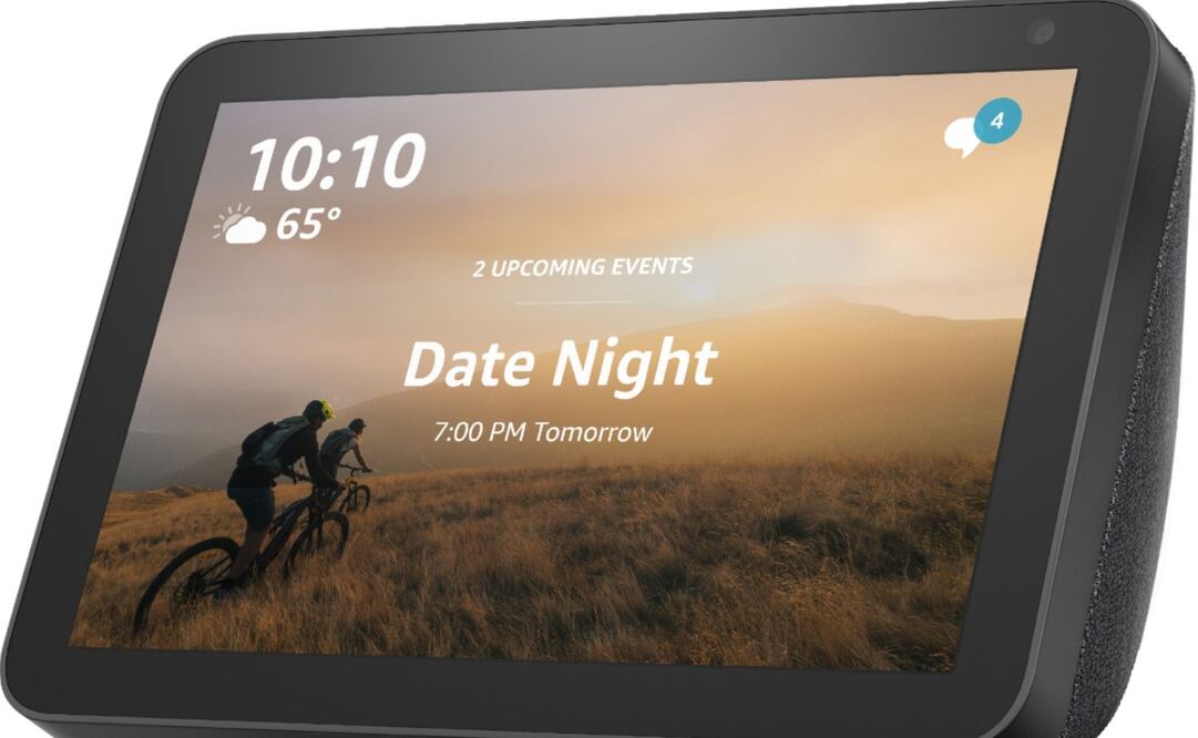 El Echo Show 8 tiene pantalla táctil de ocho pulgadas, incluye cuatro micrófonos y dos bocinas de cinco watts de potencia