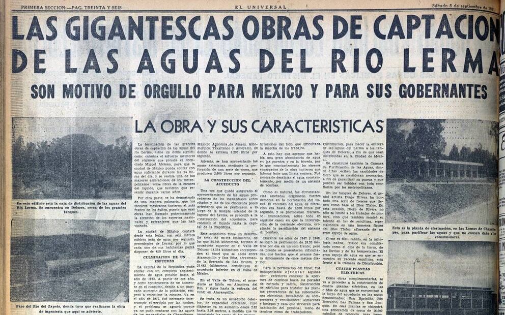 Este reportaje compartió con el público algunos datos de las obras que requirió el proyecto: algunas actividades hicieron necesario crear caminos desde cero para la maquinaría; mientras que túnel de Atarasquillo se creó entre 1947 y 1948 a un ritmo de entre 11 y 18.2 metros diarios. Hemeroteca EL UNIVERSAL.