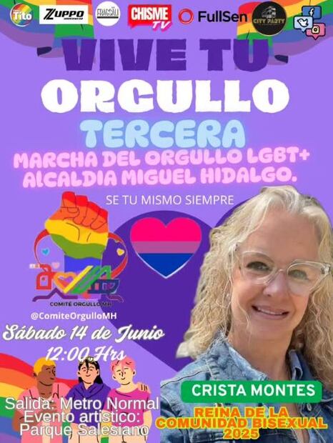 Crista Montes, madre de Gala Montes, en cartel para la marcha del Orgullo 2025.