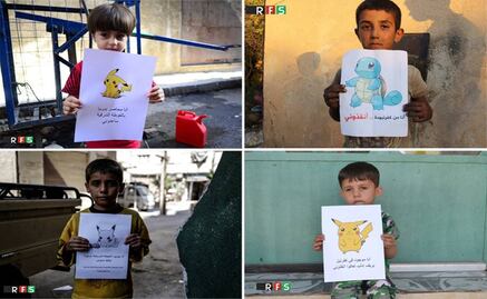 Con dibujos de Pokémon, niños sirios piden que los salven