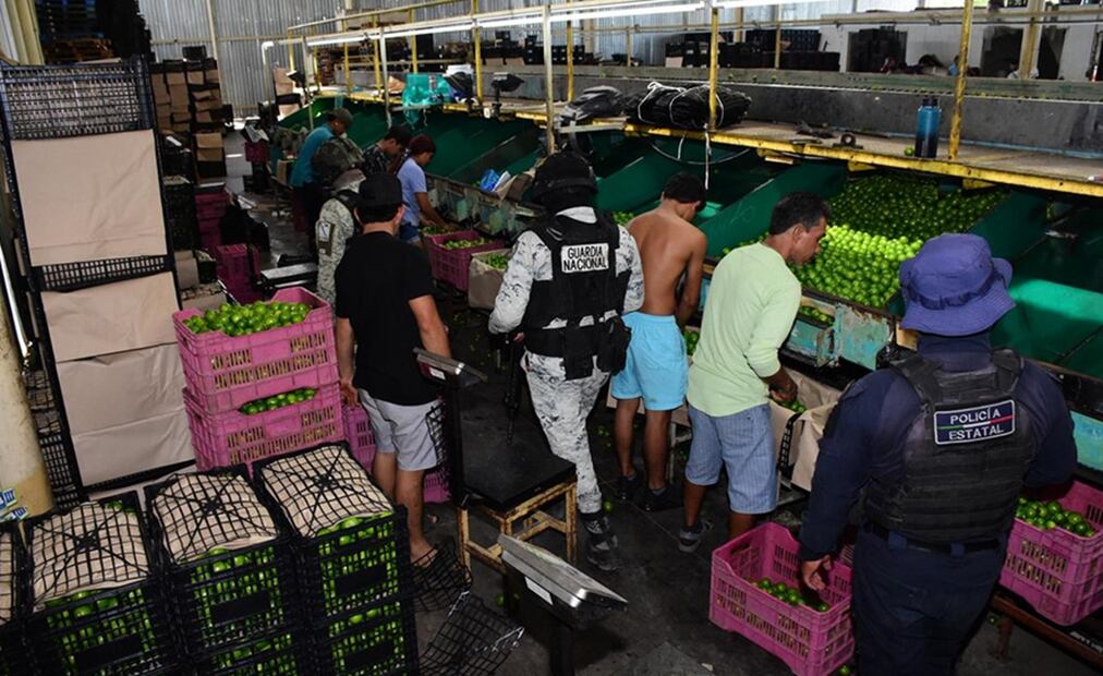 Elementos del Ejército y Guardia Nacional realizan recorridos de seguridad y patrullajes de vigilancia a lo largo de la ruta que conecta las empacadoras con el tianguis limonero en Apatzingán, Michoacán. Foto: especial