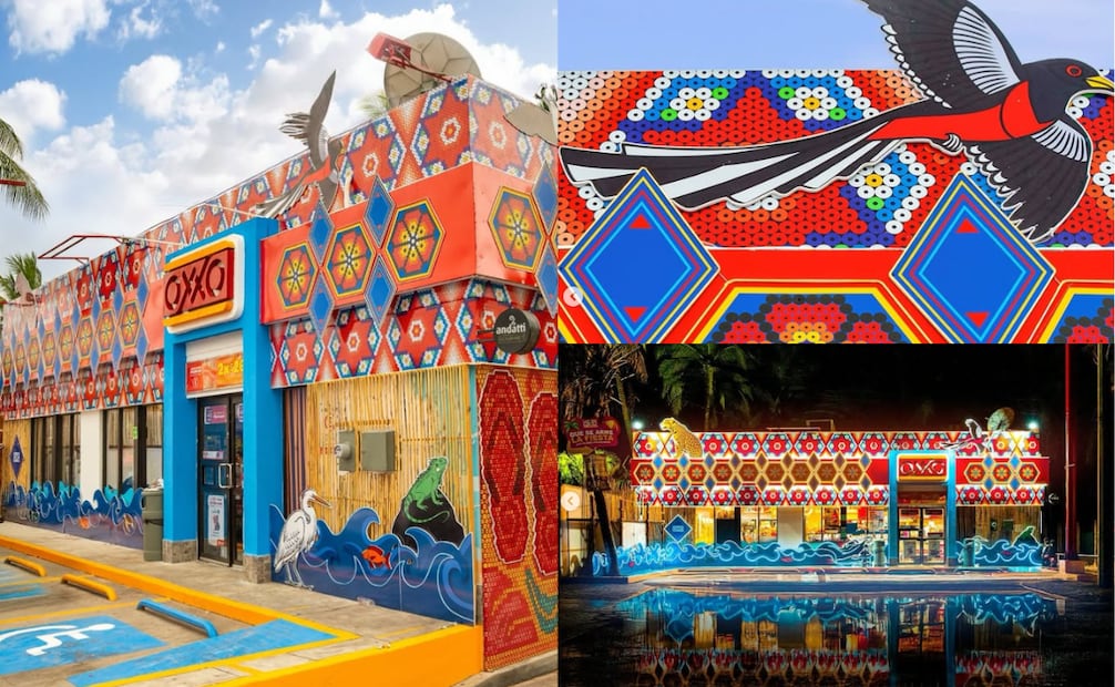 La fachada de esta tienda de OXXO se inspiró en el arte huichol. Foto: Instagram