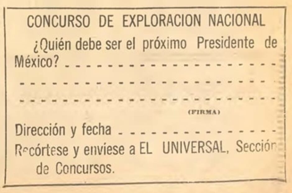 Parece un cupón, pero es el formato que los lectores de EL UNIVERSAL enviaban con sus votos sobre sus preferencias para la presidencia de la República. Hemeroteca EL UNIVERSAL.