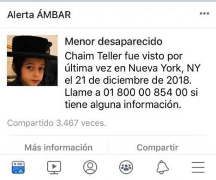 Activan Alerta Amber para localizar a Chaim Teller y Yante Chane Teller