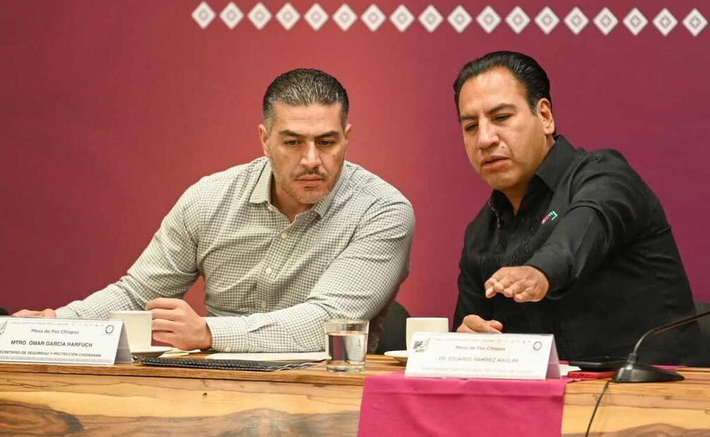 Omar García Harfuch, titular de la SSPC, se reunió con el gobernador de Chiapas, Eduardo Ramírez Aguilar. Foto: Especial