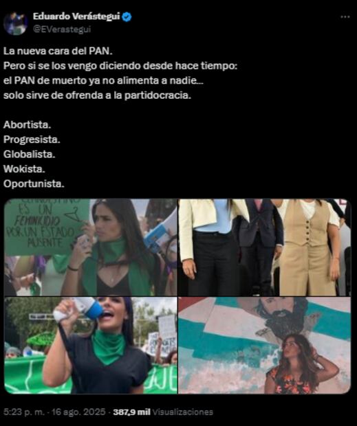 Post de Eduardo Verástegui. Foto: Captura de pantalla tomada de la cuenta de X de @EVerastegui.