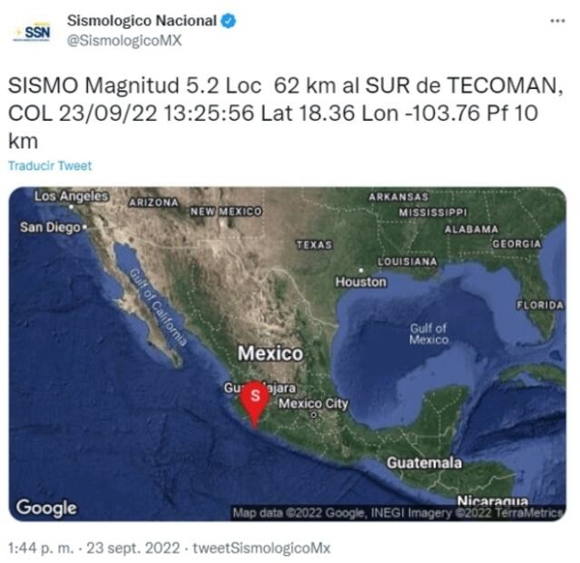 Registran sismo de magnitud 5.2 en Tecomán, Colima