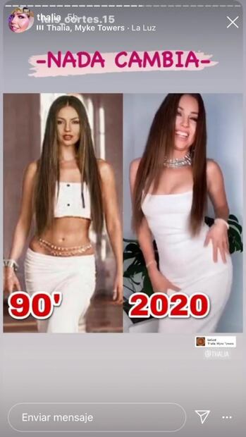 Thalía presume que mantiene su figura intacta con una foto de hace 30 años