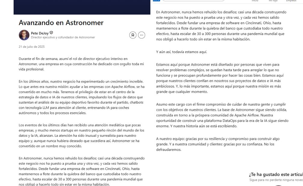 Pete DeJoy, cofundador de la empresa, asumió la dirección ejecutiva con la promesa de fortalecer la cultura corporativa y capitalizar la inesperada atención mediática.
Foto: Captura de pantalla en LinkedIn