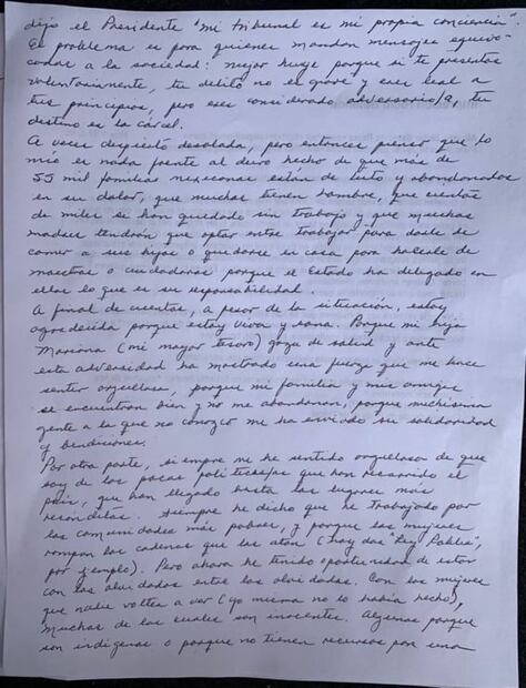 Texto íntegro de la carta de Rosario Robles al cumplir un año en prisión