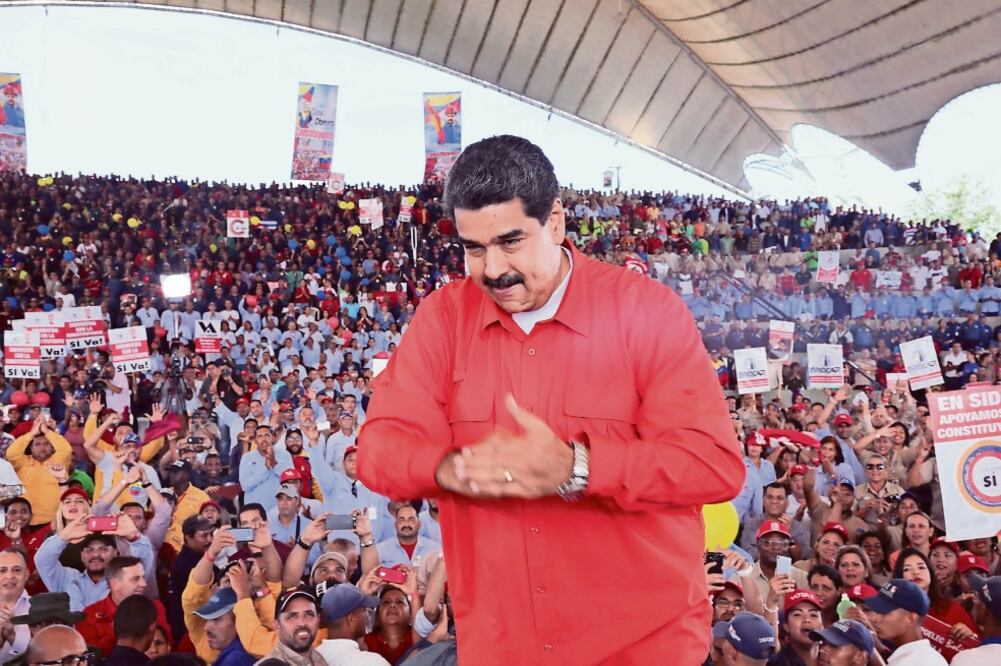El presidente venezolano, Nicolás Maduro, durante un acto con la clase obrera constituyente de Guayana, En el municipio Caroní del estado Bolívar (XINHUA)