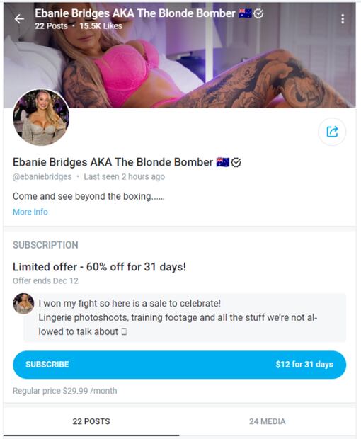 Ebanie Bridges, la boxeadora que promocionó su OnlyFans en lenceria en la ceremonia de pesaje