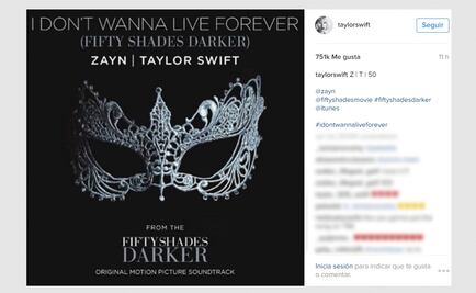 Taylor Swift y Zayn Malik cantan tema en "Cincuenta Sombras más oscuras"  