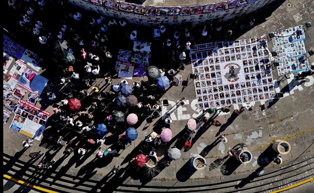 Imagen área de la Glorieta de los Desparecidos en Guadalajara, Jalisco, en donde se realizó una misa por las personas desaparecidas, el 14 de marzo de 2025. Foto: AFP