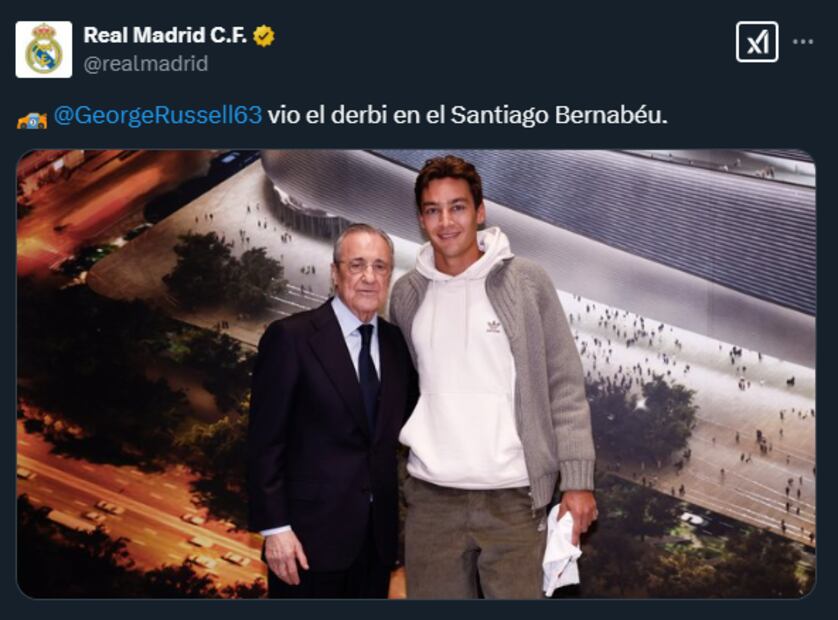 George Russell visitó el Estadio Santiago Bernabéu el sábado para vivir el Derbi Madrileño de La Liga