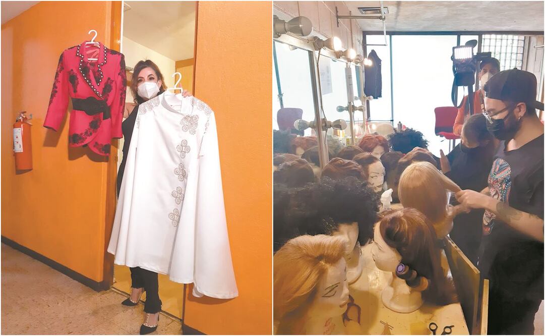 Dos personas trabajan ante casi una decena de cabezas que portan pelucas, en el área de vestuario, un equipo de costureras visten a los actores con más de mil prendas bajo la dirección de Estela Fagoaga. SUGHEY BAÑOS. EL UNIVERSAL