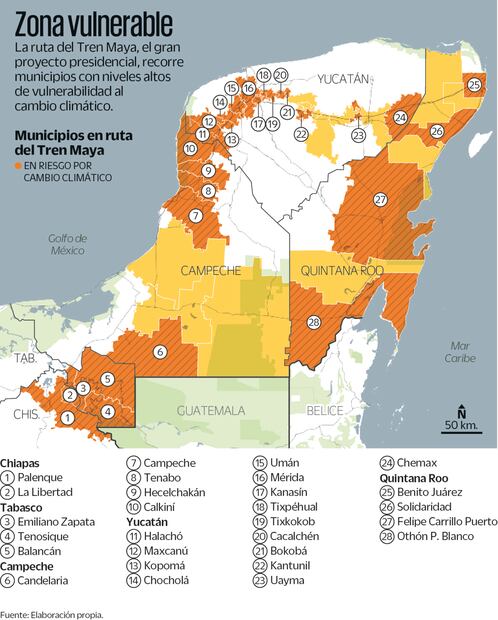 CAMBIO CLIMÁTICOAMENAZA 68% DE RUTA DEL TREN MAYA