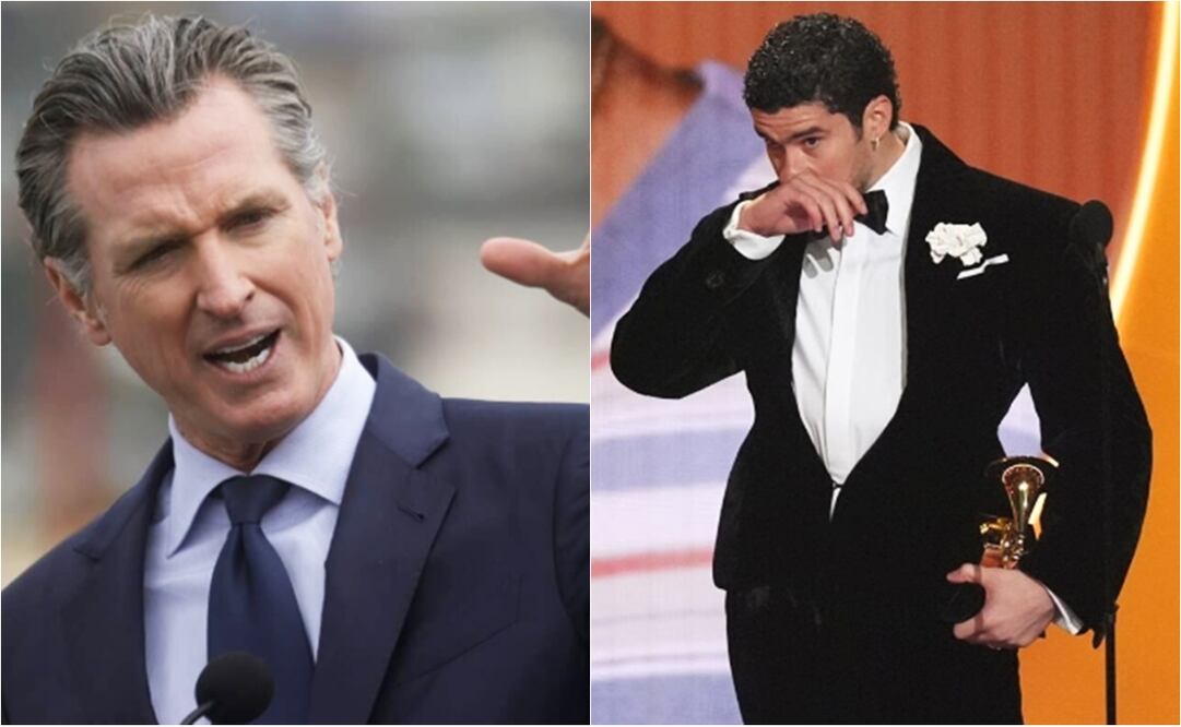 Gavin Newsom, gobernador de California, y Bad Bunny.
Fotos: AP