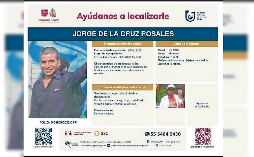 Familiares señalaron que Jorge es una persona autista, por lo que pidieron ayuda para localizarlo. Foto: Especial