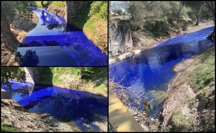 Río Tlautla se tiñe de azul por presunto derrame de pintura de cementera en Hidalgo