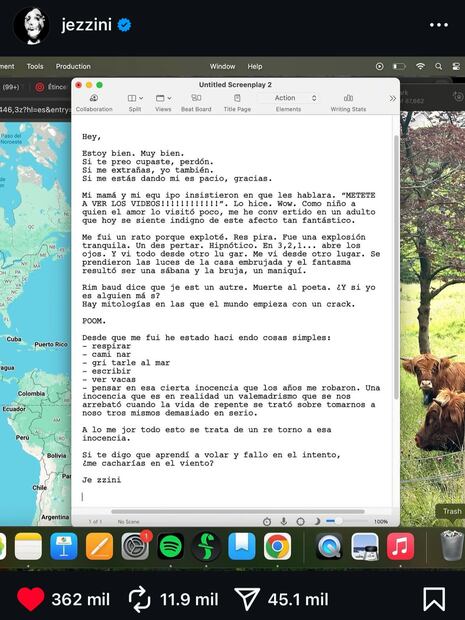 El comunicado de Jezzini generó reacciones inmediatas.
Foto: Captura de pantalla en Instagram