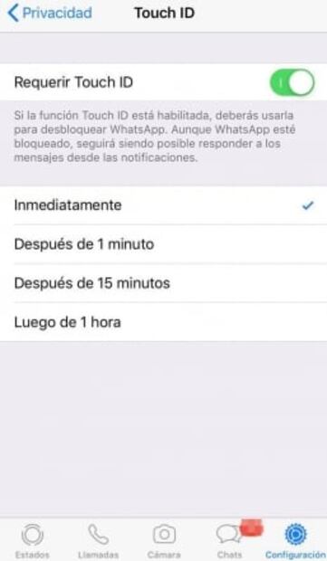 Protege tu WhatsApp con Face ID o Touch ID