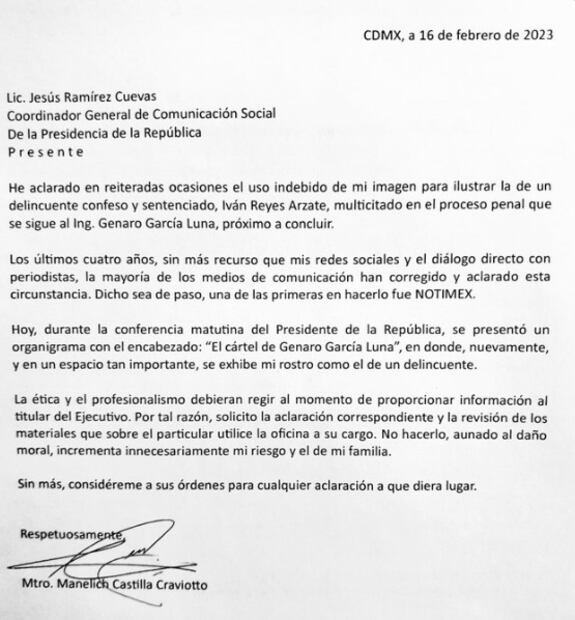 Manelich Castilla exige aclarar error en la mañanera de AMLO por incluirlo en “El Cártel de Genaro García Luna” 