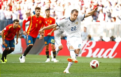 Gol de penalti de Artiom Dzyuba ante España en octavos de final