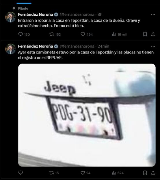 El senador señaló que un auto estuvo cerca de la casa previo a ser robada. Foto: captura de pantalla