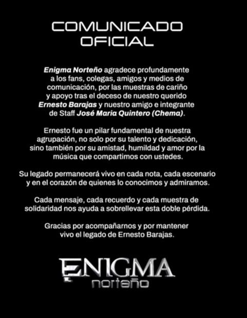 La banda lamentó la partida de Barajas, pero dejó claro que su legado seguirá presente. Foto: Captura de pantalla.