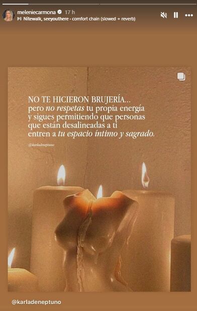 Melenie Carmona y el mensaje que compartió en medio de la polémica que enfrenta su madre Alicia Villareal.