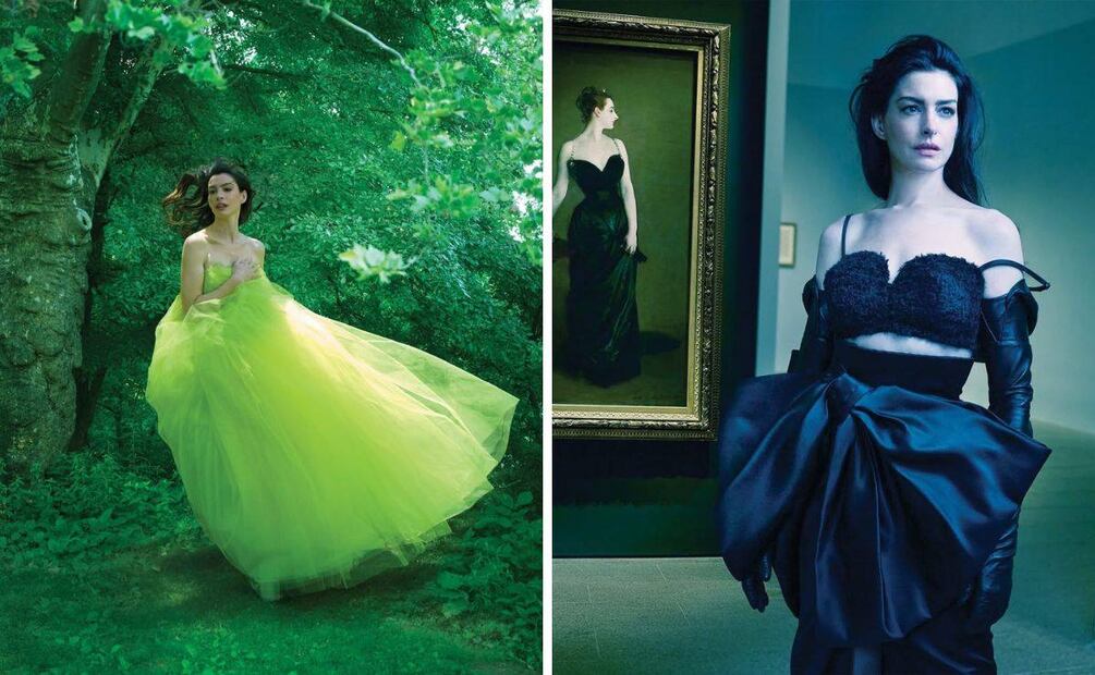 Hathaway viste prendas de la colección debut de Sarah Burton para Givenchy. Foto: Instagram. Vogue Magazine (Annie Leibovitz)
